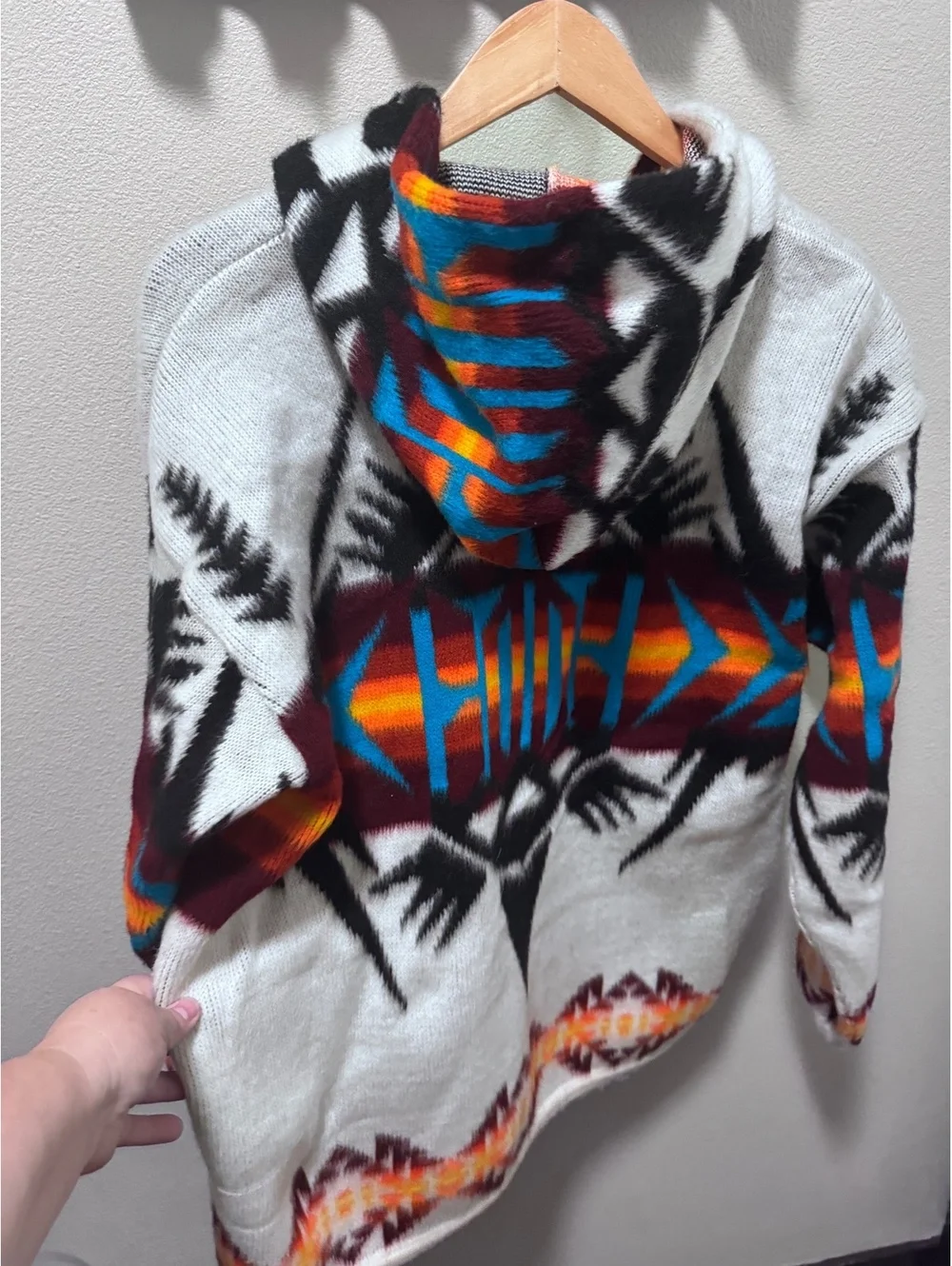 Artesanias Tuntaquimba Wool Zip Hoodie Large Handmade Ecuador Geometric